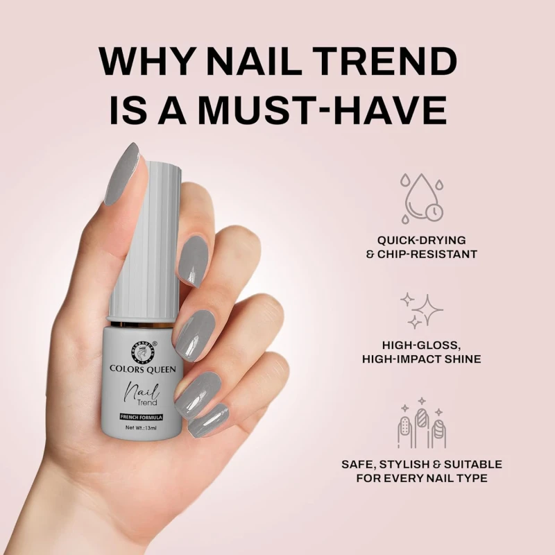 Colors Queen Nail Trend Glossy Nail Polish | Chip Resisting & Quick Drying Nail Paint with High Shine | 7 Toxin Free Formula | Vegan & Cruelty Free | Long Lasting & Vibrant Nail Paint for Women ( Solitaire, 13ml) thumbnail 4